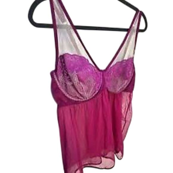Cacique fuchsia Unconventional lace babydoll 18 20 Plus Intimates Coquette Y2K - Picture 1 of 6